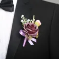 Purple artificial rose wedding boutonniere lapel pin for groom suit celebration party decor - Style F Boutonnieres
