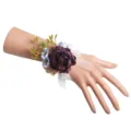 Artificial flower wrist corsage with purple peony and white ribbon for wedding party. - Style A Wrist Corsage