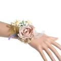 Artificial Silk Rose Wrist Corsage Wedding Bridesmaid Flower Bracelet Hand Decor - Style B Wrist Corsage