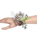Artificial rose wrist corsage for wedding party, purple fabric flower bracelet. - Style D Wrist Corsage