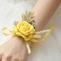 Yellow Artificial Rose Wrist Corsage Wedding Bride Bridesmaid Floral Bracelet Gift - Yellow Wrist Corsages