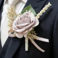 Artificial rose boutonnière for wedding suit, elegant floral corsage lapel pin for groom. - Grey Boutonnieres