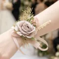 Artificial rose wrist corsage for wedding bridesmaid, elegant floral wristband accessory. - Grey Wrist Corsages