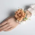 Champagne Rose Wrist Corsage Artificial Flower Wedding Party Bridal Bracelet Variant - Light Coffee Wrist Flower