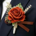 Forest style orange velvet rose boutonnière for wedding groom suit and formal event decoration. - Orange Corsage