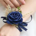 Blue rose wrist corsage wedding bridal flower accessory forest style elegant wristband decor - Blue Wrist Flower