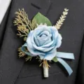 Blue rose boutonniere artificial flower brooch for wedding suit groom lapel accessory - Light Blue Boutonnieres