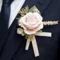 Pink artificial rose boutonniere for wedding suit groom lapel pin decorative accessory. - Light Champagne Boutonniere