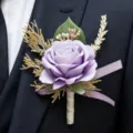 Artificial rose boutonnière for wedding groom groomsmen suit brooch forest style accessory - Purple Boutonniere