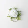 Fiore da polso in rosa artificiale bianca con braccialetto di perle per matrimonio damigella festa. - Corsage da polso