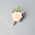 Elegant artificial rose groom boutonniere with green leaves and twine for wedding party. - Style A