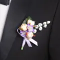 Elegante koreanische Hochzeits-Ansteckblume mit violetten und rosa Morandi-Blumendetails. - Ansteckblume Stil D