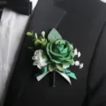 Boutonnière rose blanche verte artificielle mariage accessoire costume marié élégant style - Corsage