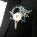 Wedding groom boutonnière artificial flower brooch rustic floral suit accessory for men - Style F (Boutonniere)