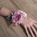 Corsage de poignet de rose artificielle vintage mariage demoiselle d'honneur bracelet fleur - Mauve (corsage de poignet)
