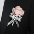 Bruiloft corsage roze roos boutonnière met zilveren lint voor bruidegom pak feest decoratie - Corsage / Oudroze