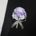 Elegant lavender rose boutonniere with silver ribbon for wedding groom and best man. - Corsage / Violet