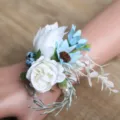 Artificial rose wrist flower wedding bridesmaid bracelet pearl forest style floral decor - Style C (Wrist Corsage)