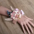 Artificial rose wrist corsage for wedding bridal bridesmaid flower bracelet vintage style - Vintage Pink Wrist Corsage