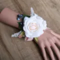 Artificial rose wrist corsage white flower wedding bridesmaid bracelet variant item - Off-White Wrist Corsage