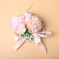 Pink artificial flower wrist corsage with pearl bracelet and ribbon for wedding bridesmaid party - Wrist Corsage / Pink
