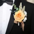 Elegant artificial rose boutonniere for wedding suit, vintage style groom flower accessory. - Orange Boutonniere