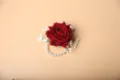 Red rose wedding wrist corsage with white pearl bracelet for bridal bridesmaid party. - Wrist Corsage / Red
