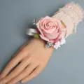 Pink Rose Wrist Corsage Bracelet for Wedding Bridesmaid and Sister Group Hand Flower - Wrist Corsage / Dusty Pink
