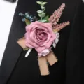 Vintage dusty pink rose boutonniere for wedding groom suit artificial flower lapel pin - Dusty Rose Boutonniere