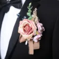 Vintage pink artificial rose boutonniere for wedding groom suit and groomsmen lapel pin. - Vintage Pink Boutonniere