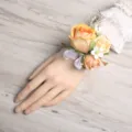 Orange artificial rose wrist flower for wedding bride bridesmaid floral corsage decoration - Style C Wrist Corsages
