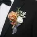 Orange rustic artificial wedding boutonniere for groom groomsman floral corsage decor pin - Style F Boutonnieres