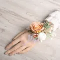 Orange artificial wrist flower corsage with white ribbon for wedding bridesmaid party decor - Style F Wrist Corsages