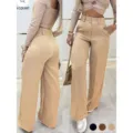 Pantalón casual de mujer de talle alto con pierna ancha y elegante doble botonadura. - S / Albaricoque