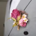 Artificial rose boutonniere for wedding, elegant groom corsage suit flower pin decor. - Corsage / Deep purple