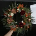 Autumn artificial flower wreath for front door decor, realistic maple leaves and roses garland. - Approximately 55-60cm / Style B (Peonies & Small Camellias)