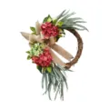 Vintage artificial hydrangea wreath with burlap bow, ideal for front door and wall decor. - Retro Copper