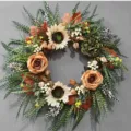 Autumn artificial rose sunflower wreath wall hanging for front door Thanksgiving holiday decor - Approximately 55-60cm / Style A (Rose & Sunflower)