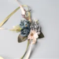 Elegante kunstmatige blauwe roos polsbloem corsage met linten voor huwelijksfeest decor - Polscorsage / Teal