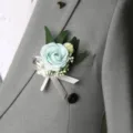Elegante lichtblauwe roos boutonniere bruiloft bruidegom pak reversbloem stijl - Stijl 3