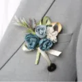Stof roos corsage voor bruidegom getuige grijs blauw trouw boutonniere pak decoratie - Corsage / Teal