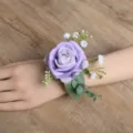 Corsage de muñeca de rosa artificial morada para novia, elegante y bonita pulsera floral. - Corsages de muñeca violeta