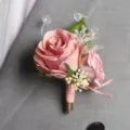 Boutonniere con rosa artificiale rosa per abito da sposa, elegante spilla floreale corsage. - Corsage / Rosa