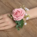 Rosa artificial flor de muñeca corsaje para boda novia dama de honor fiesta decoración - Corsages de muñeca rosa carmín