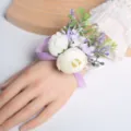 White and purple artificial flower wrist corsage for wedding party bridal bridesmaid decor. - Wrist Corsage (Type A)