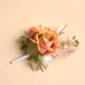 Kunstmatige roos knoopsgat bloem bruiloft corsage voor bruidegom pak decoratie mooi - Corsage / Oranje