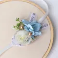 Elegante corsé de flor de muñeca de boda estilo coreano con flores artificiales azules - Ramillete de muñeca / Verde azulado