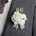 Élégante boutonnière de rose blanche artificielle pour costume de marié mariage décor - Corsage