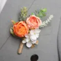 Handmade artificial rose boutonniere wedding groom lapel pin suit floral corsage brooch - Type B (Corsage)