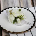 Elegant artificial white rose wrist corsage with ribbon for wedding party and prom events. - Wrist Corsage / White